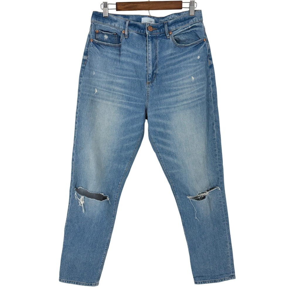 LOFT High Waist Boyfriend Jeans Light Wash Distressed Ripped Denim Womens 28 6 - Picture 1 of 11